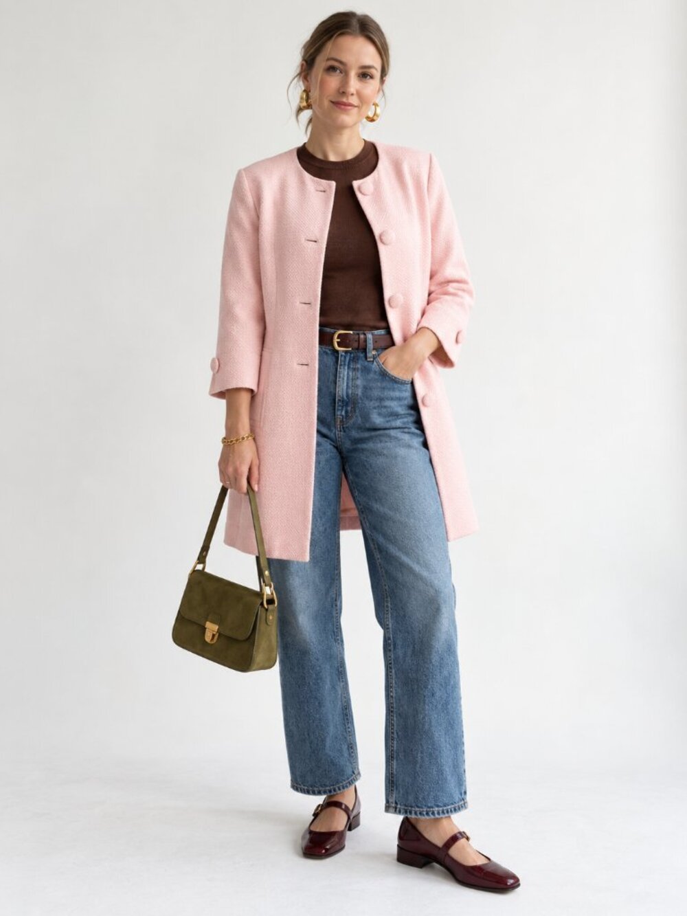Josephine Chaus Pink Textured Cotton Mod Coat Jacket Size 6